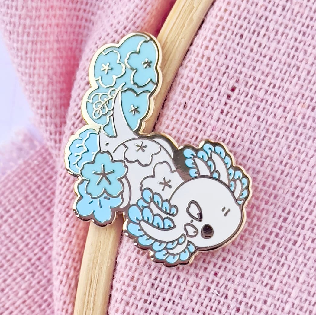 Blue Forget-Me-Not Axolotl Hard Enamel Pin Badge